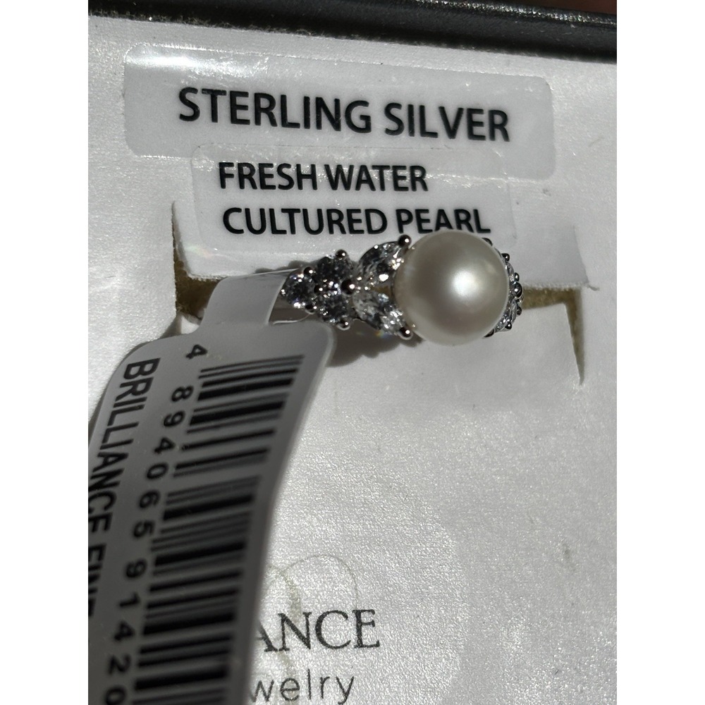 New With Box Sterling Silver 925 Freshwater Pearl Rhinestone Size 7 Ring - Picture 3 of 5